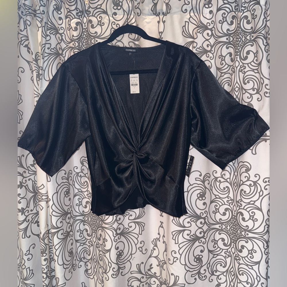 Express Black Satin Knot Blouse
